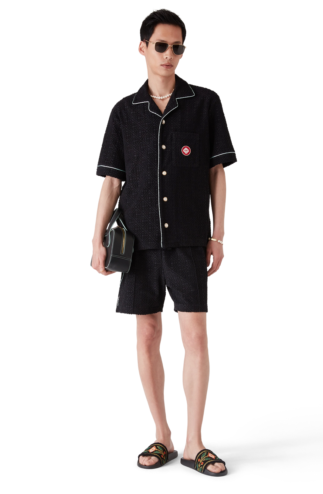 MEN - SHIRT SHORT SLEEVE MONOGRAM JACQUARD TOWELLING SHORT black/white - Casa Blanca