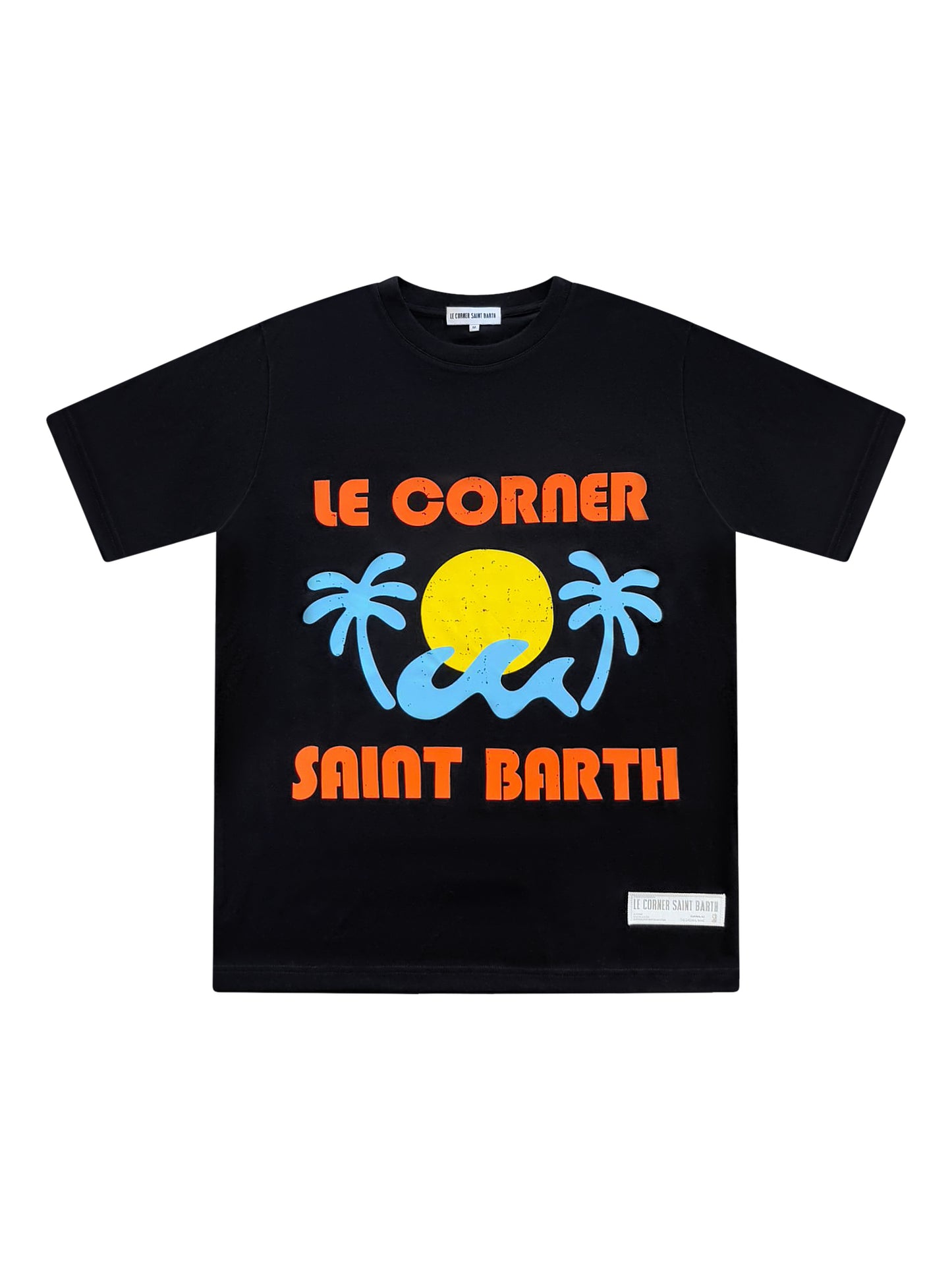 MEN - BLACK TEE LCSB WITH ORANGE AND BLUE - Le Corner Saint Barth