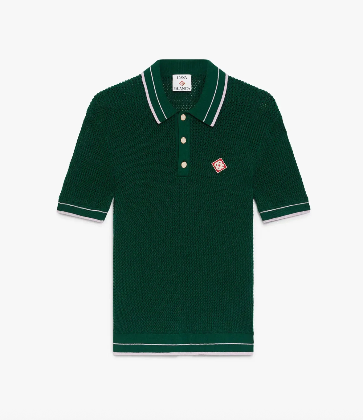 MEN - Green Crochet Short Sleeve Polo Shirt - Casa Blanca
