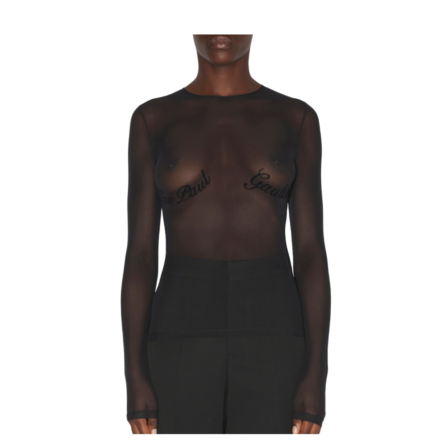 WOMEN -MESH LONG SLEEVES TOP VELVET FLOCK "JPG" BLACK - JPG
