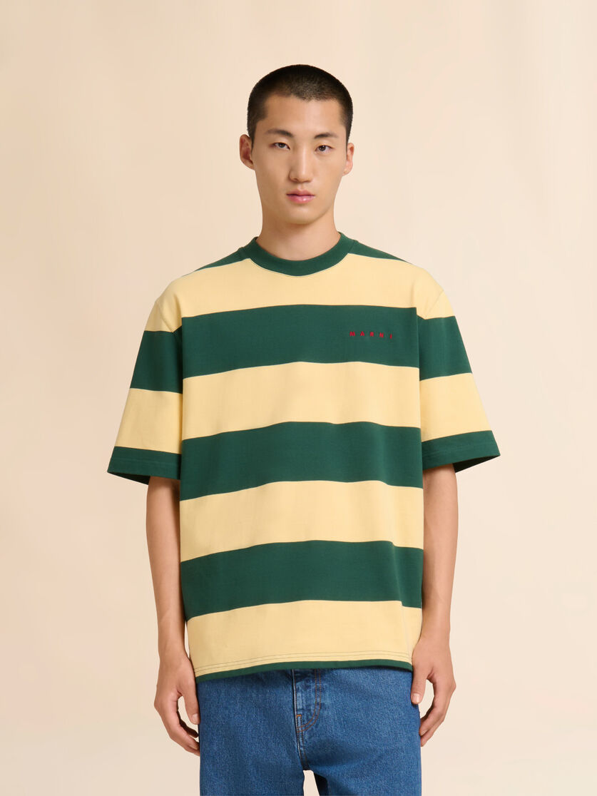 MEN - T-shirt en coton maxi-rayé jaune et vert - Marni