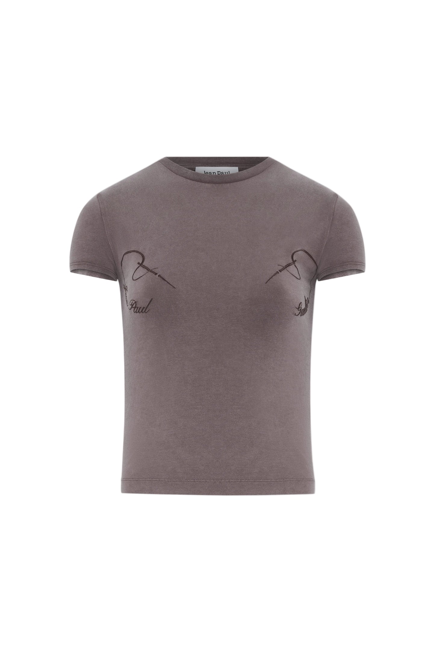 WOMEN - STRETCH COTTON BABY TEE EMBROIDERED GREY - JPG