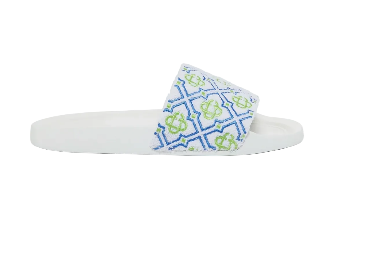 White Monogram Pool Slides - Casa Blanca