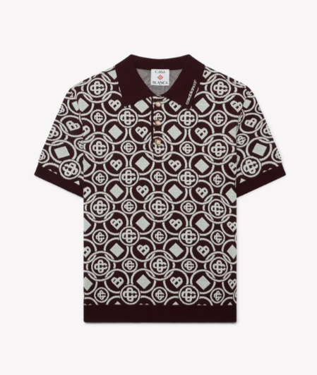 MEN -POLO SHIRT MONOGRAM COTTON KNIT Aubergine/Green - Casa Blanca