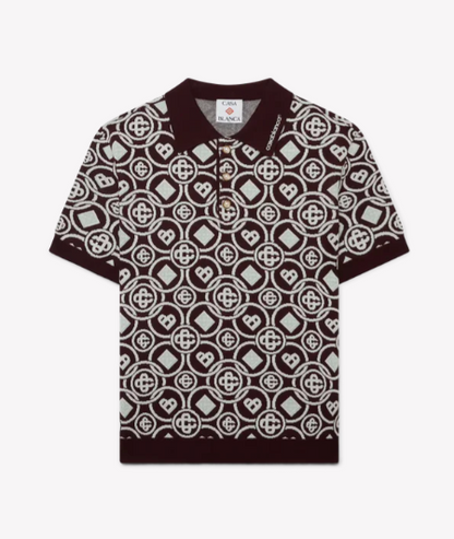 MEN -POLO SHIRT MONOGRAM COTTON KNIT Aubergine/Green - Casa Blanca
