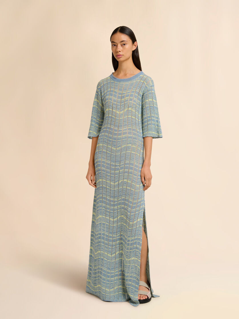 WOMEN - Robe en lin côtelé bleu avec motif ondulé - Marni