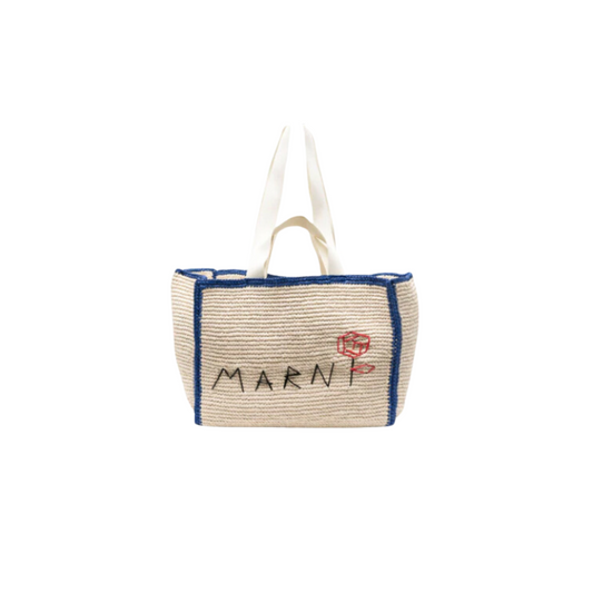 Bag - Grand Cabas Natural Sillo Blue/Red Flower