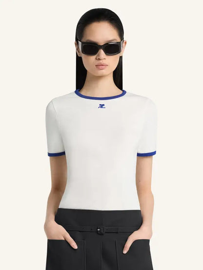 WOMEN - T-SHIRT SIGNATURE CONTRAST BLUE - Courrèges