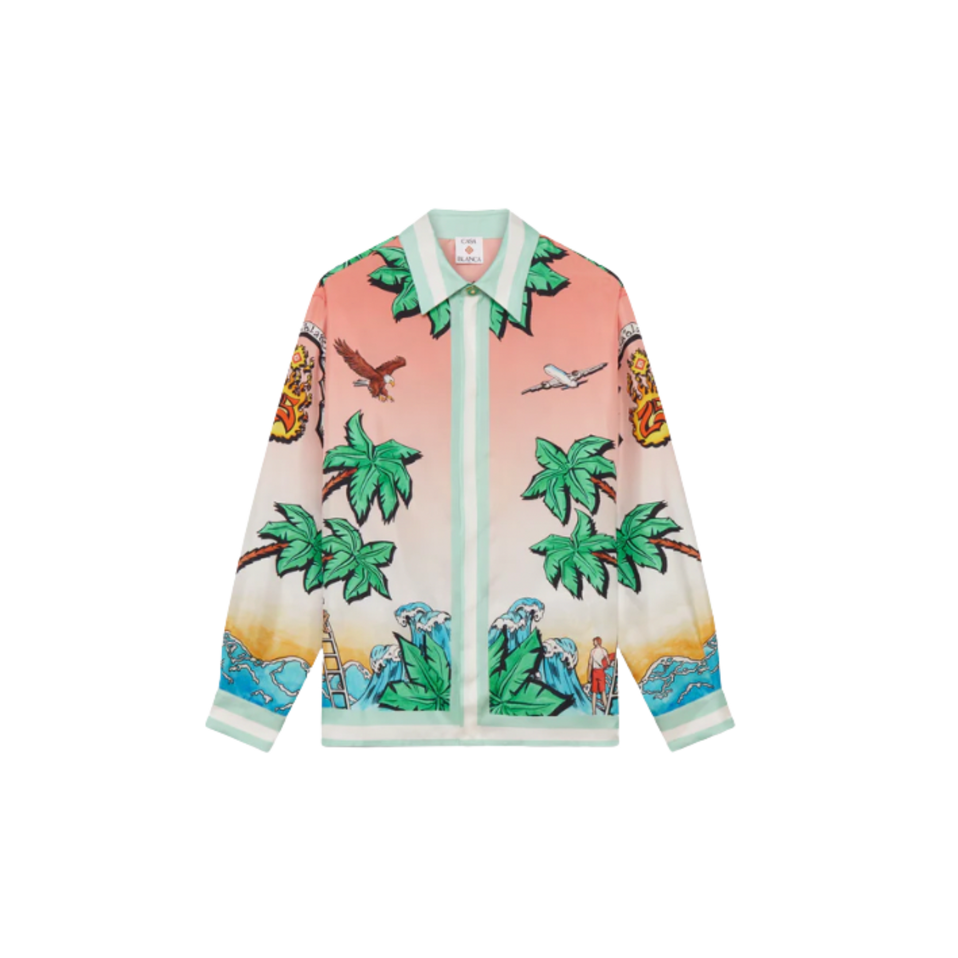 MEN - SHIRT SILK TWILL LONGSLEEVE CLASSIC TENNIS CLUB Pink/Green - Casa Blanca