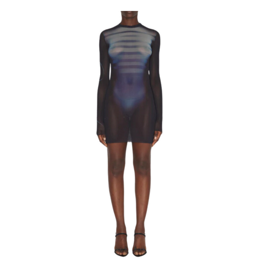 WOMEN - Mesh Short Dress Printed Navy/LightBlue - JPG