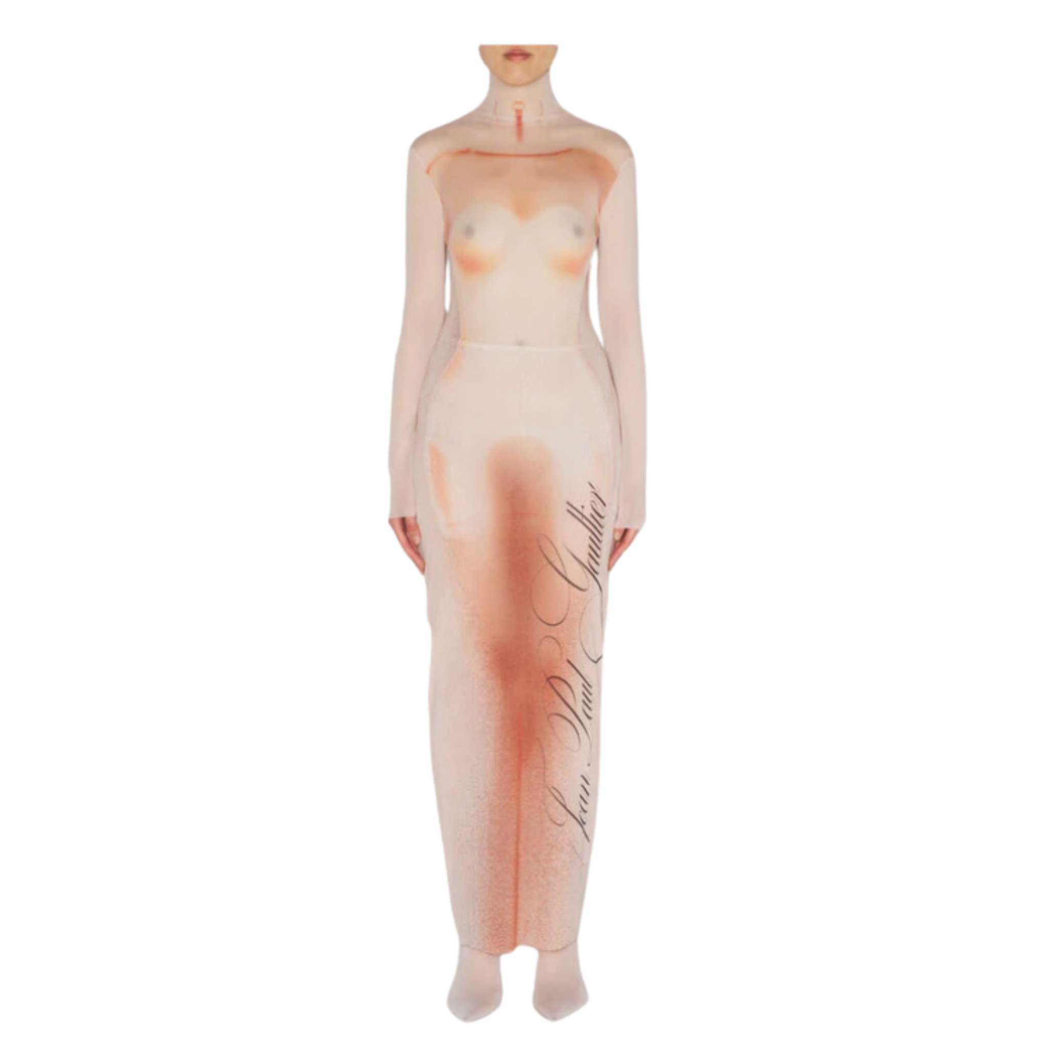 WOMEN - Mesh Turtleneck Long Dress Printed PalePink - JPG