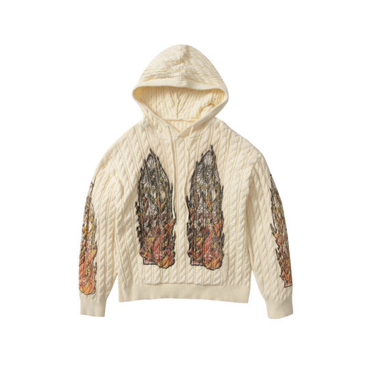 MEN - HOODIE FLAME GLASS CABLE KNIT - Beige - WDW