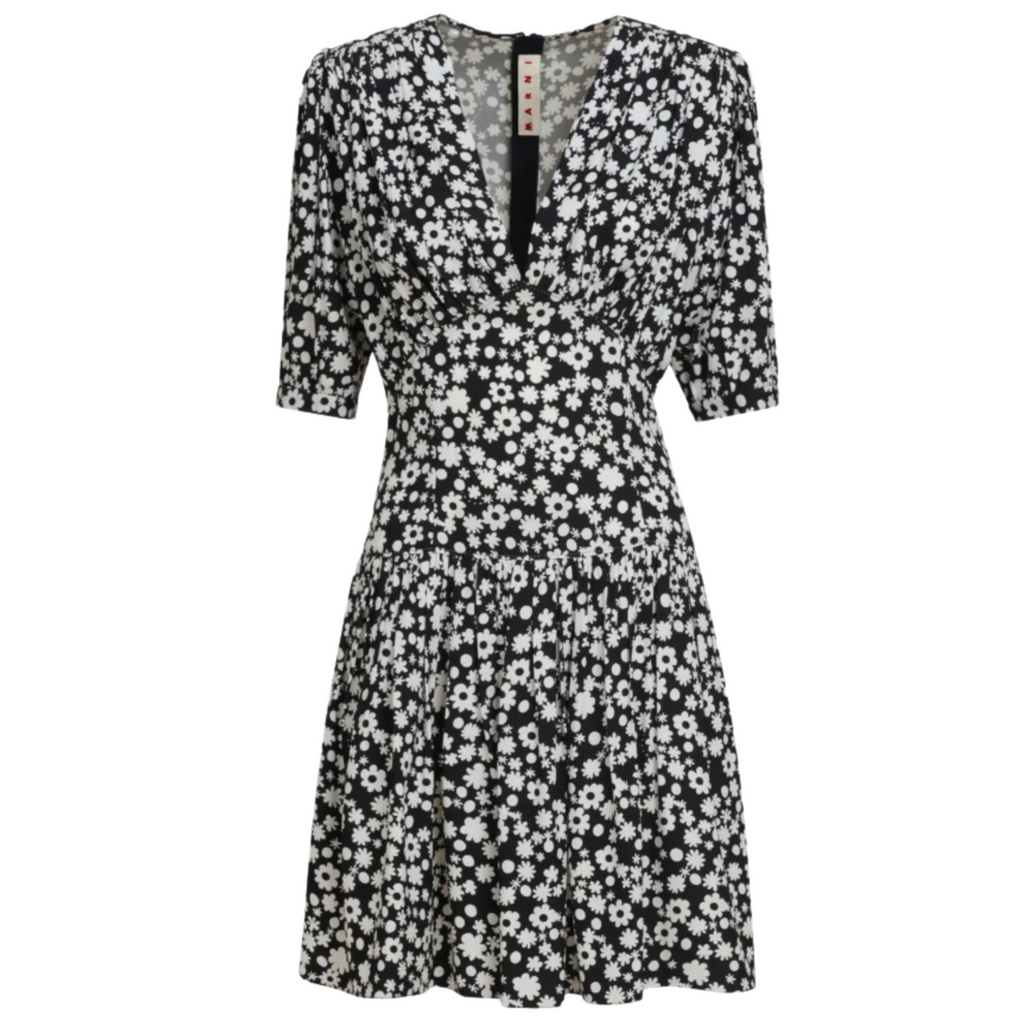 WOMEN - Robe courte avec motif Pop Fields Noir/Blanc - Marni