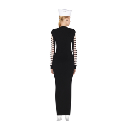 WOMEN -LA ROBE LONGUE BI-MATIÈRE MARINIÈRE Black/White - JPG