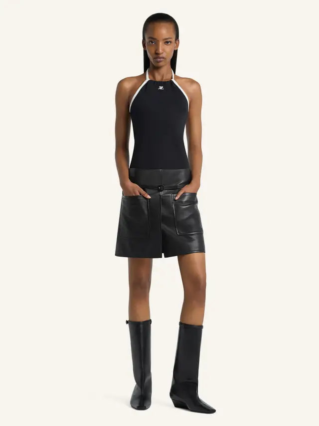 WOMEN - CONTRAST TIE-BACK TANK TOP BLACK - Courrèges