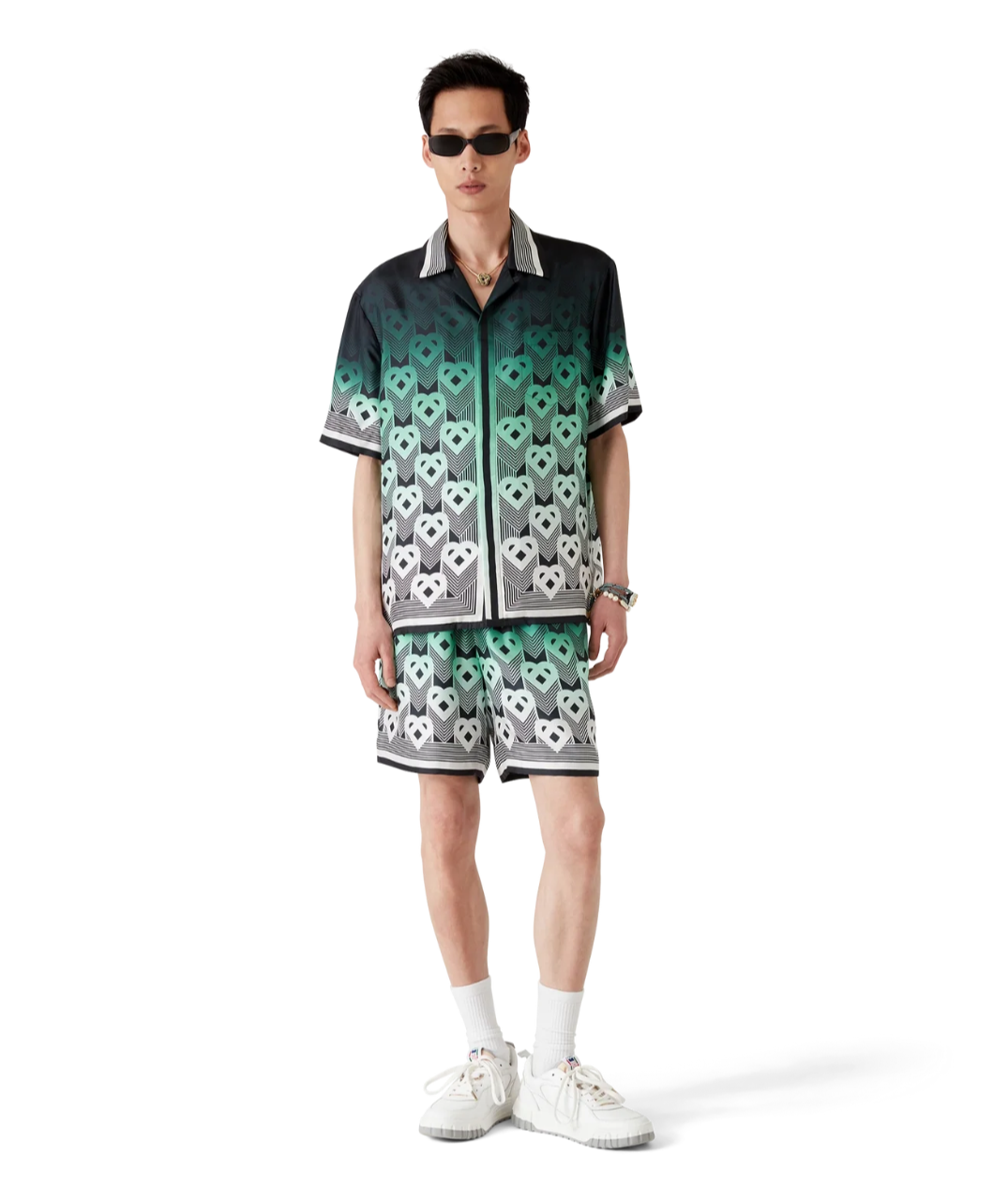 MEN - SHORT SLEEVE SILK SHIRT GRADIENT MONOGRAM Black/Green - Casa Blanca