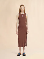 WOMEN - Robe midi en coton marron avec logo Frame - Marni