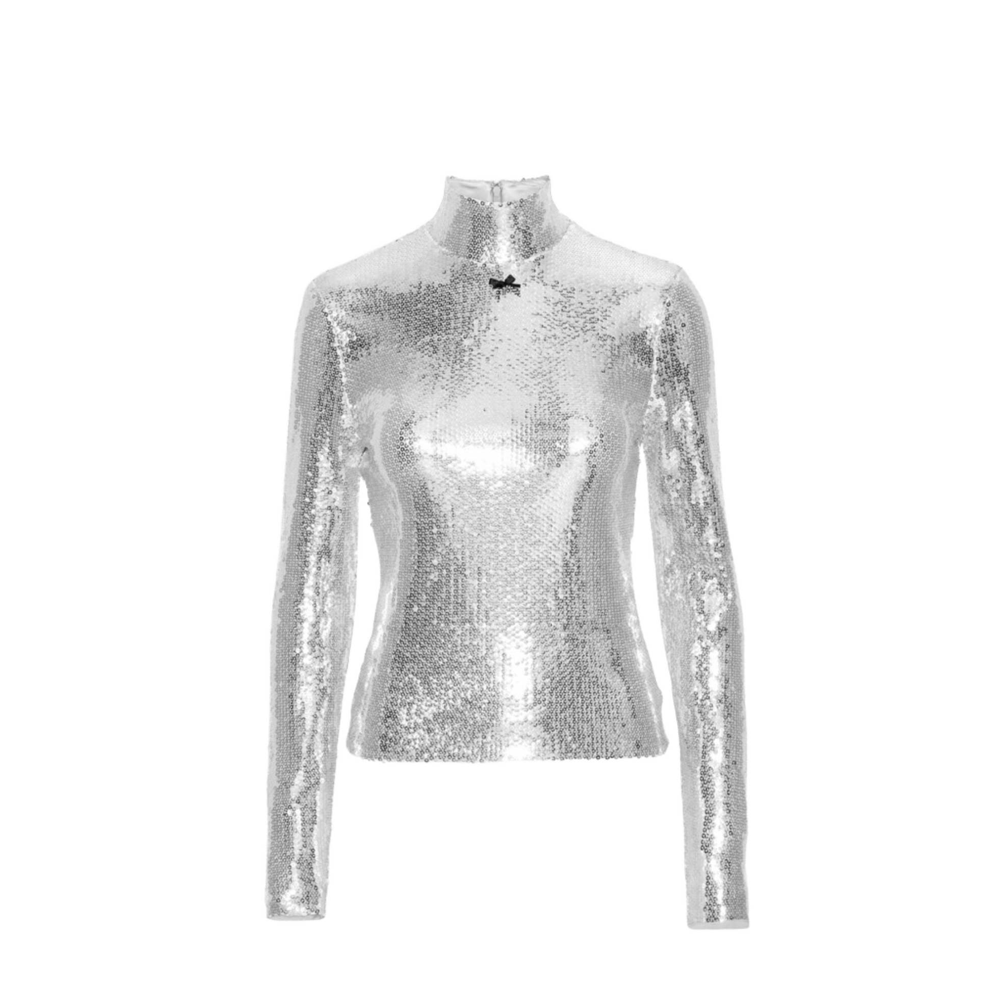 WOMEN - Silver Sequin High Collar Top - Rotate