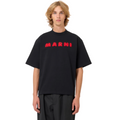 MEN - T-shirt en coton noir avec écusson en mohair rouge - Marni