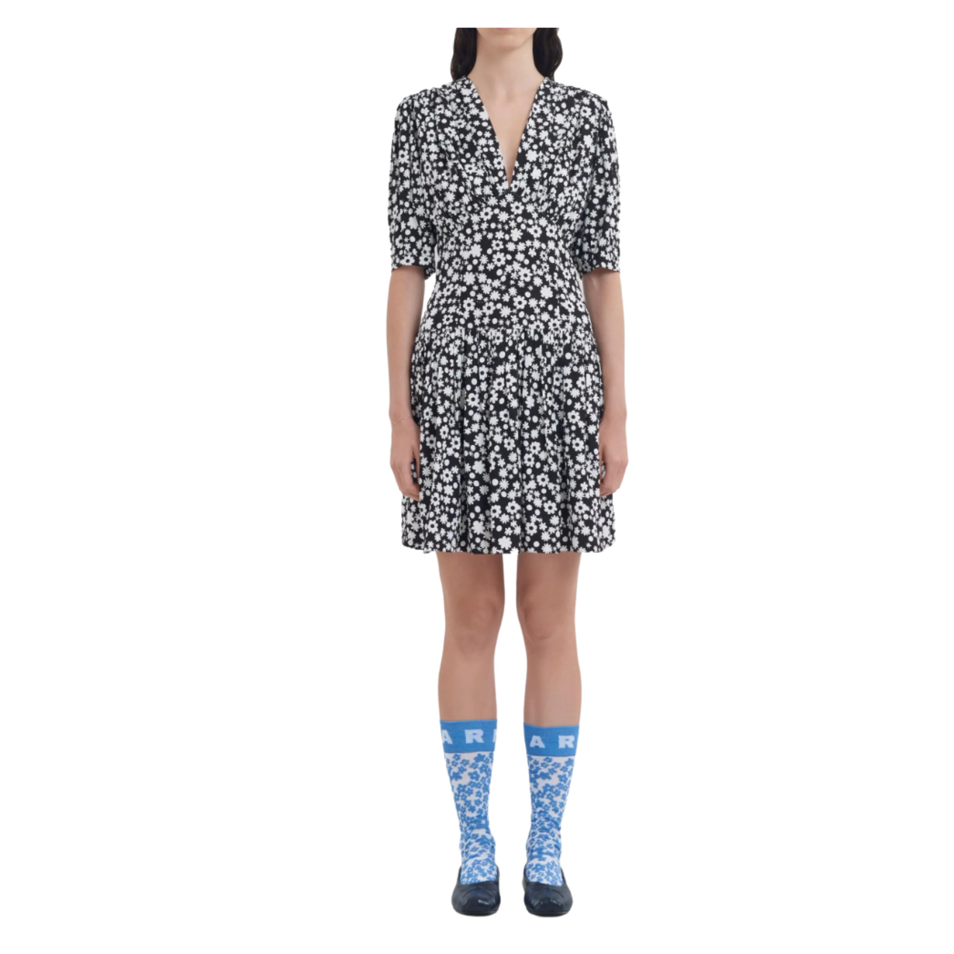 WOMEN - Robe courte avec motif Pop Fields Noir/Blanc - Marni