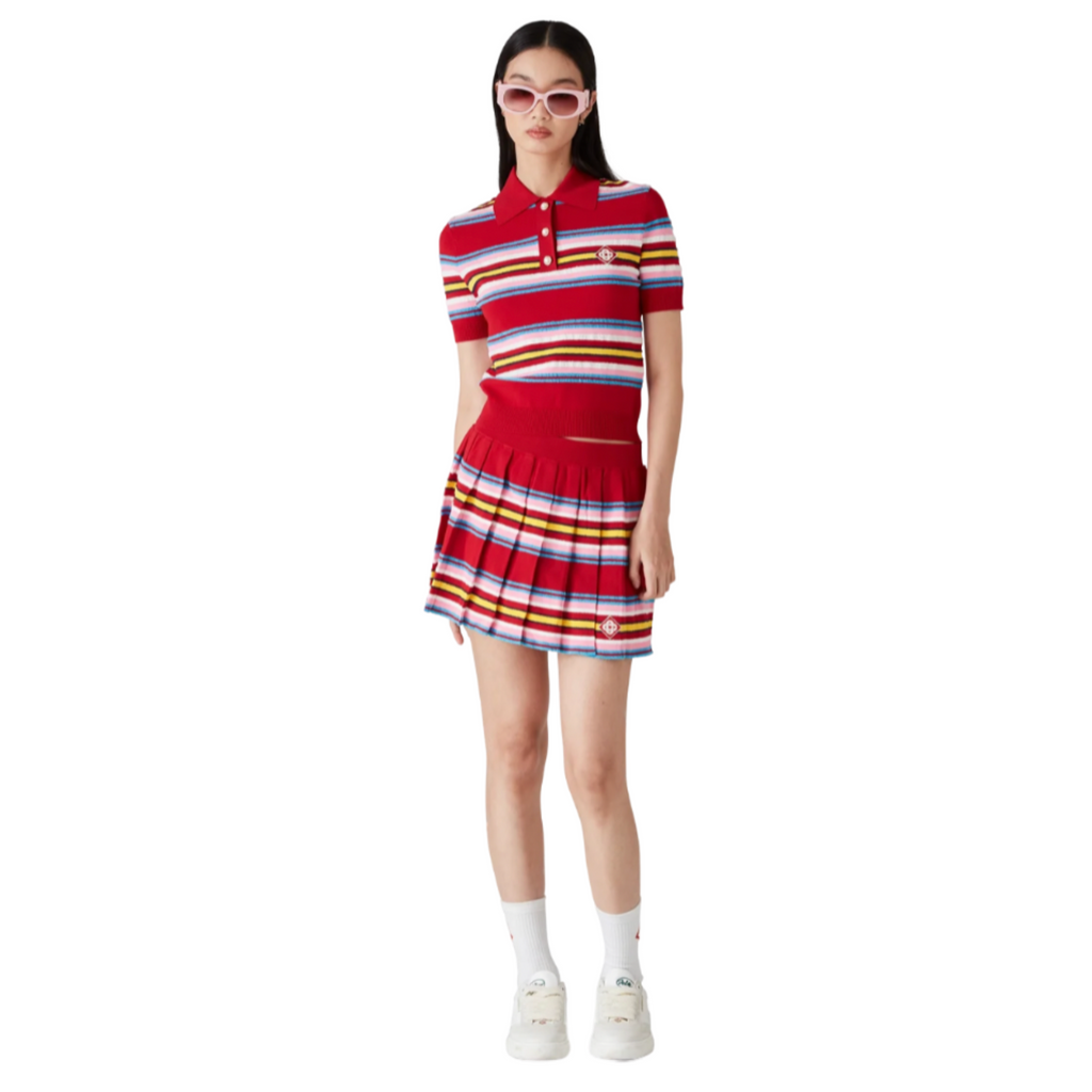 WOMEN - MINI SKIRT STRIPE PLEATED Red/Multi - Cas Blanca