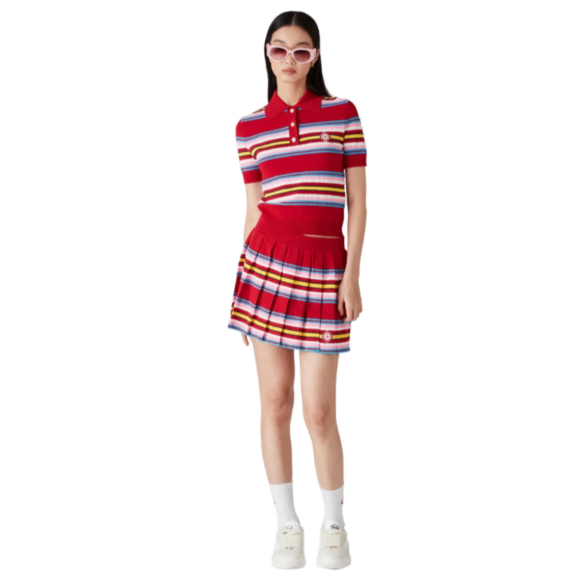 WOMEN - MINI SKIRT STRIPE PLEATED Red/Multi - Cas Blanca