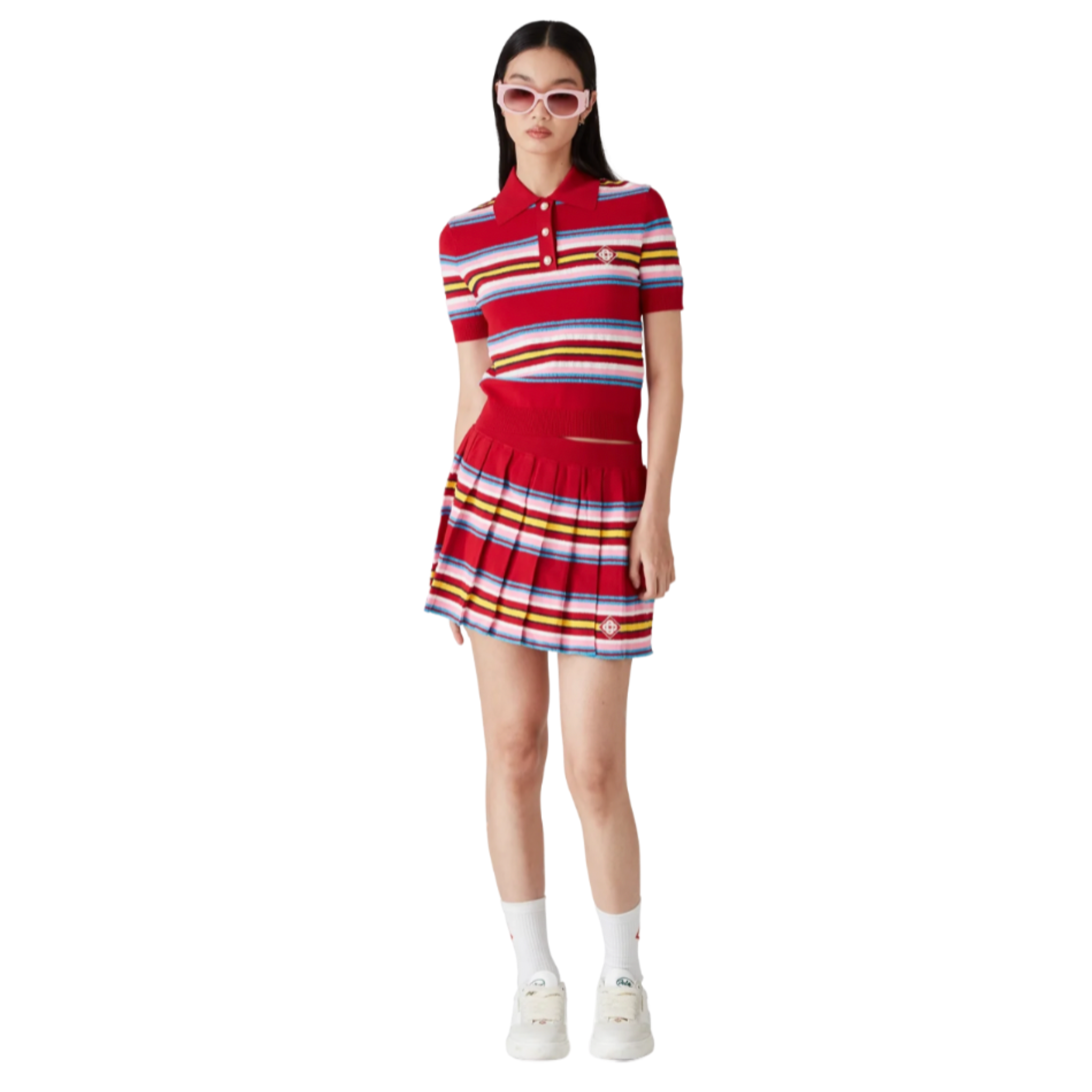 WOMEN - MINI SKIRT STRIPE PLEATED Red/Multi - Cas Blanca