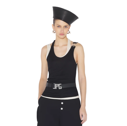WOMEN - COTTON RIBBED TWISTED DOUBLE LAYER TANK - Black - JPG
