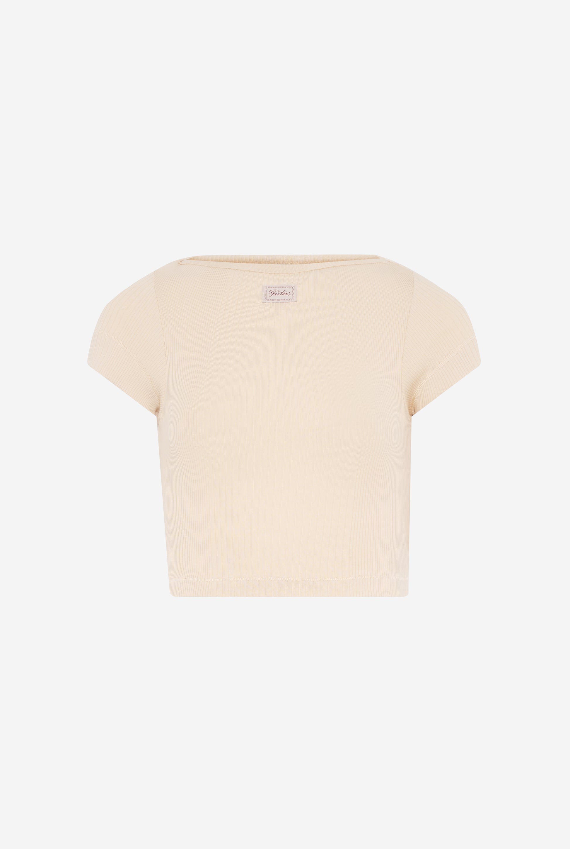 WOMEN - COTTON RIBBED CROPPED BABY TEE BEIGE - JPG