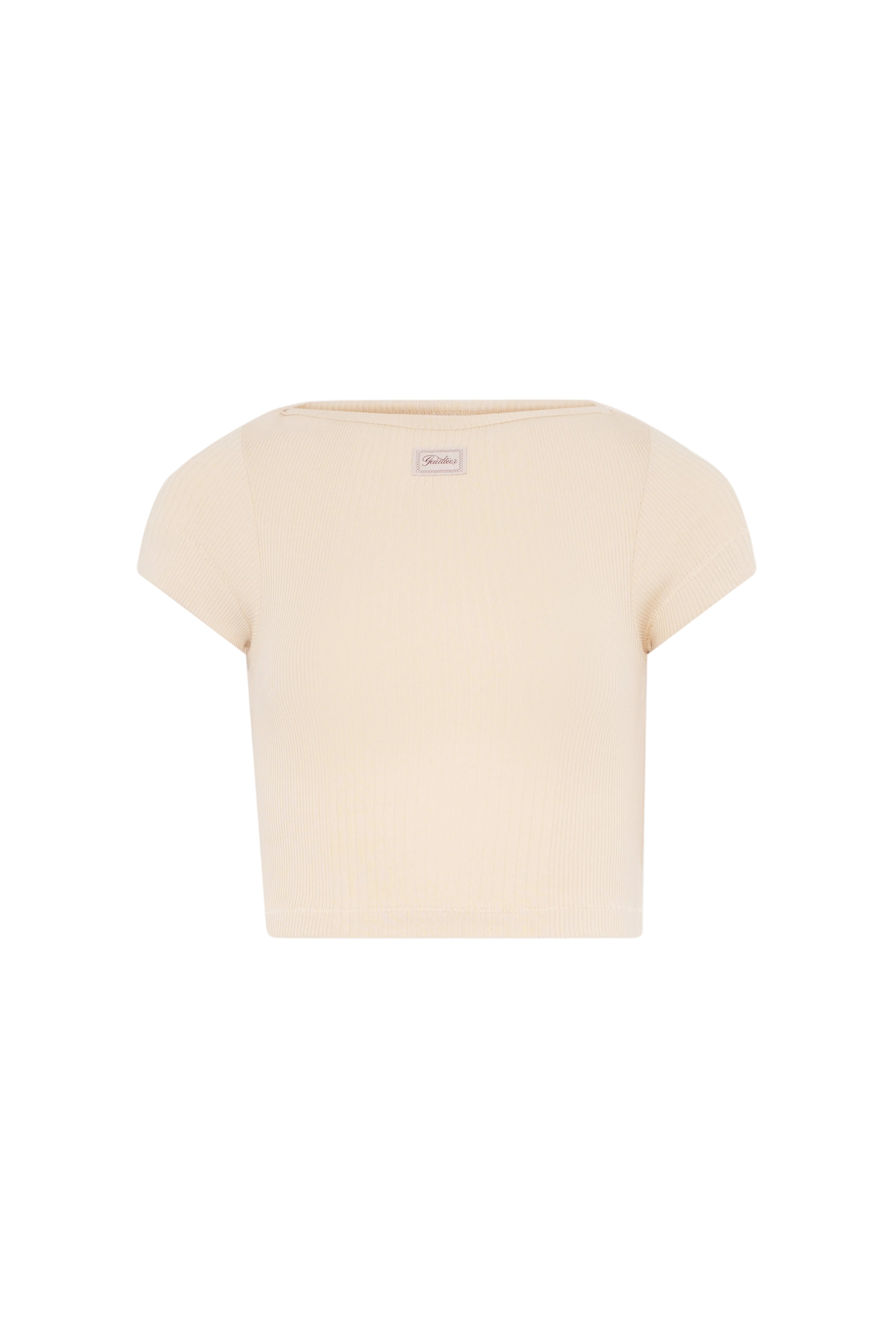 WOMEN - COTTON RIBBED CROPPED BABY TEE BEIGE - JPG