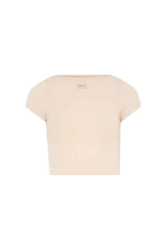 WOMEN - COTTON RIBBED CROPPED BABY TEE BEIGE - JPG