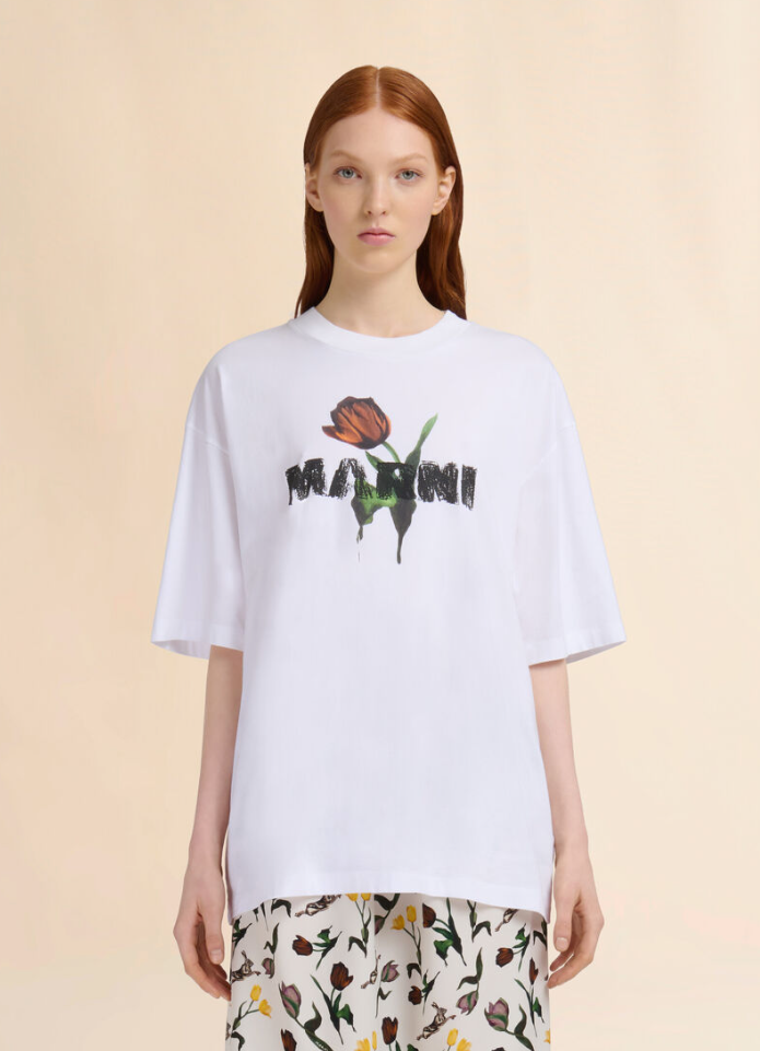 WOMEN - T-SHIRT TULIPE LOGO LILY WHITE - Marni