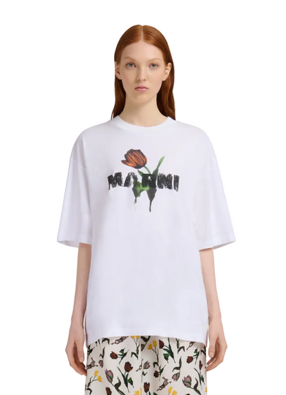 WOMEN - T-SHIRT TULIPE LOGO LILY WHITE - Marni