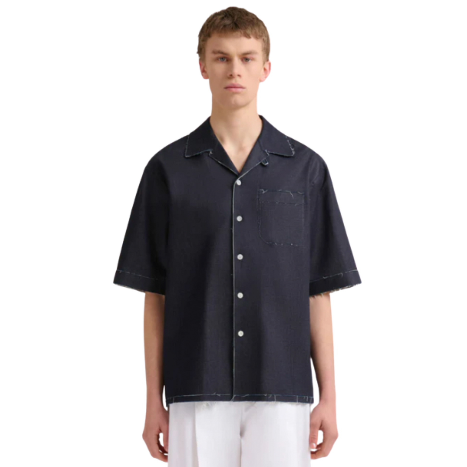 MEN - Chemise trompe-l'œil denim stretch bleu foncé - Marni