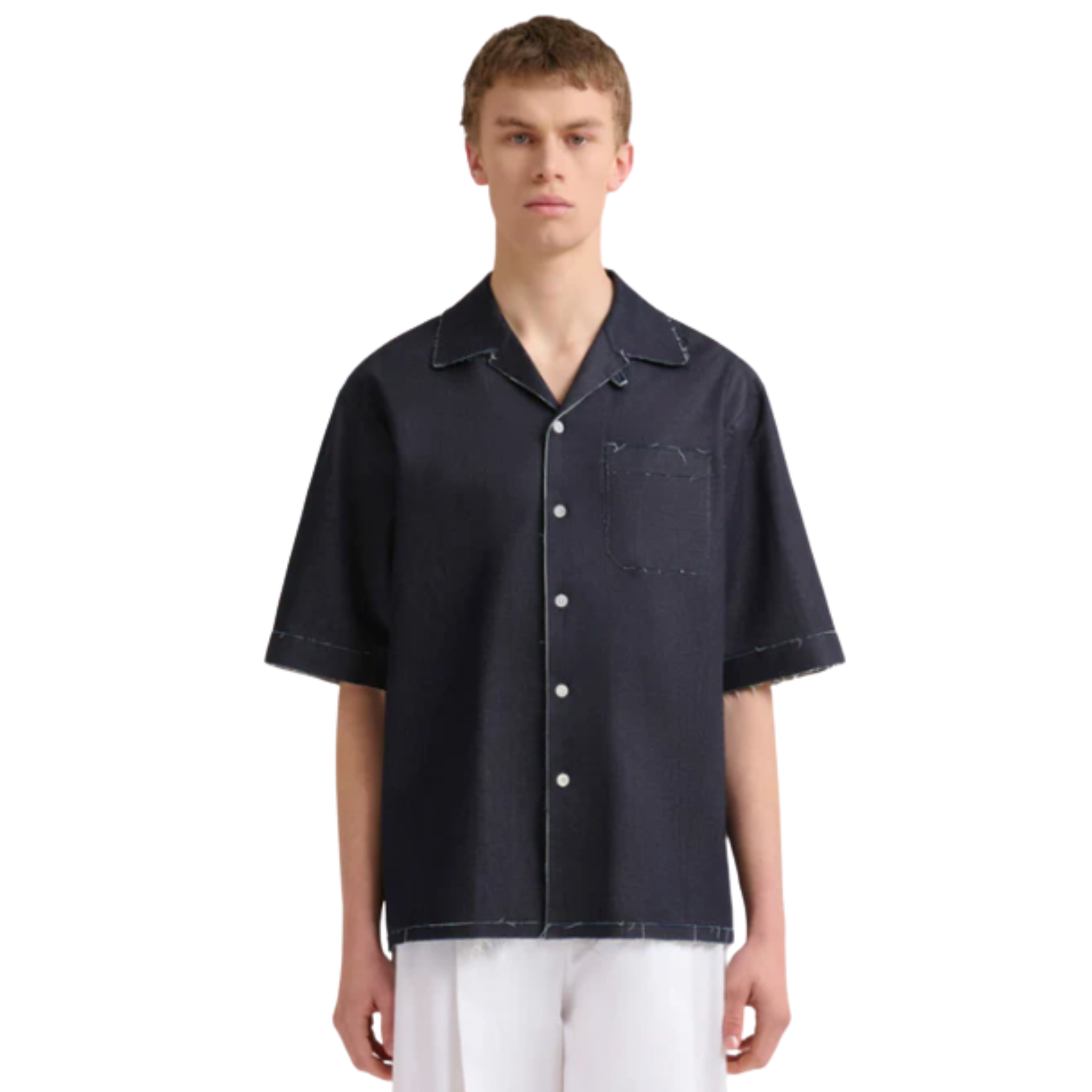 MEN - Chemise trompe-l'œil denim stretch bleu foncé - Marni