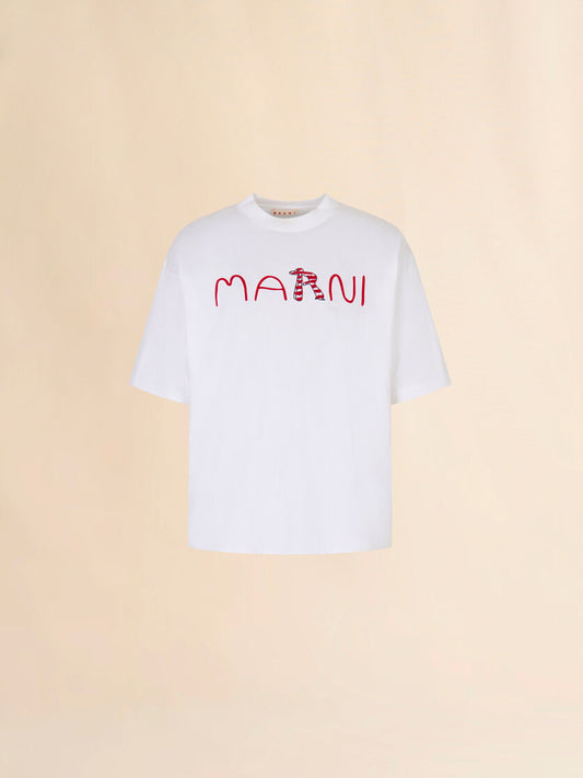MEN - T-shirt en coton blanc avec logo Animal Alphabet floqué - Marni