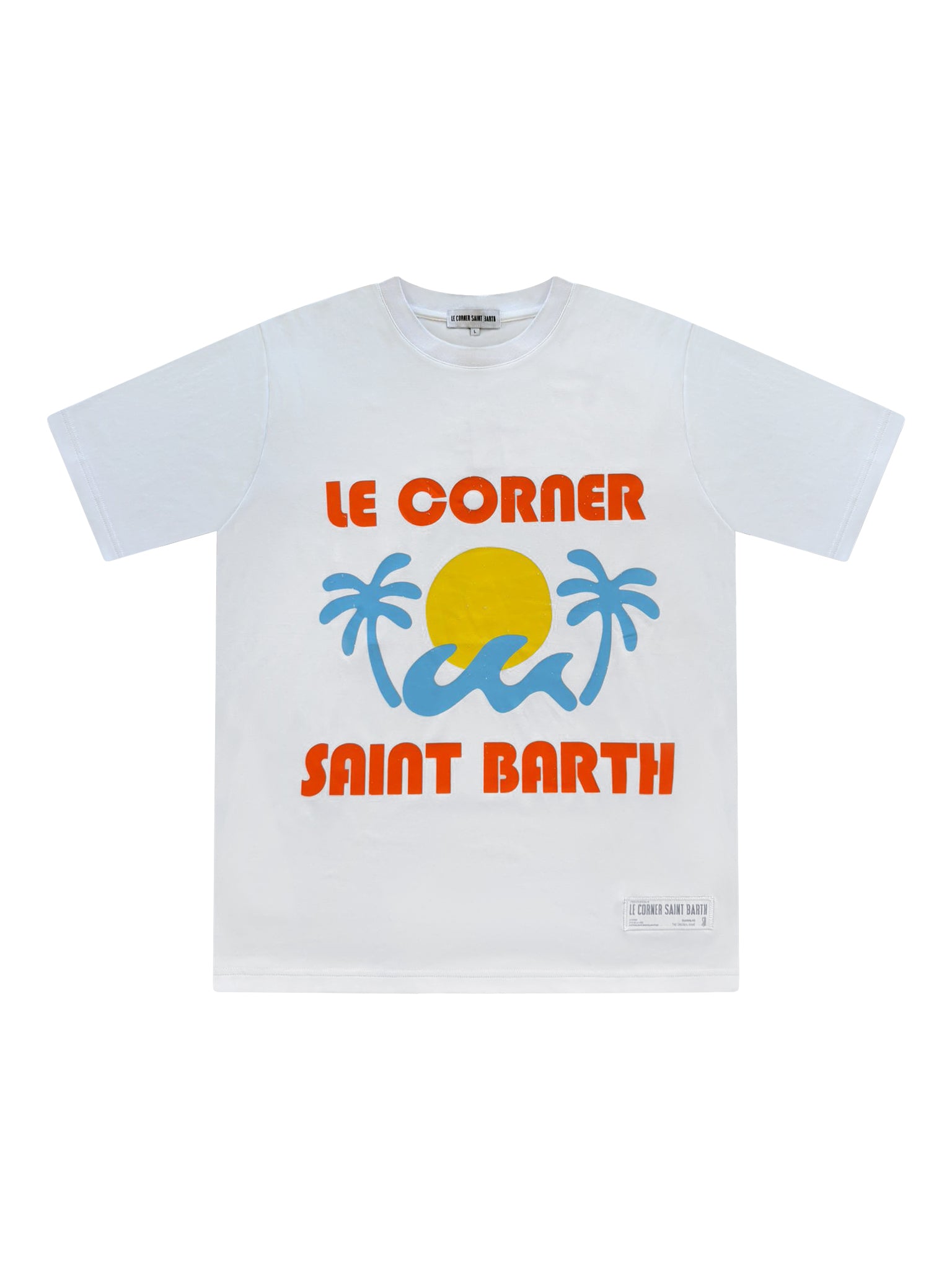MEN - WHITE TEE LCSB WITH ORANGE AND BLUE - Le Corner Saint Barth