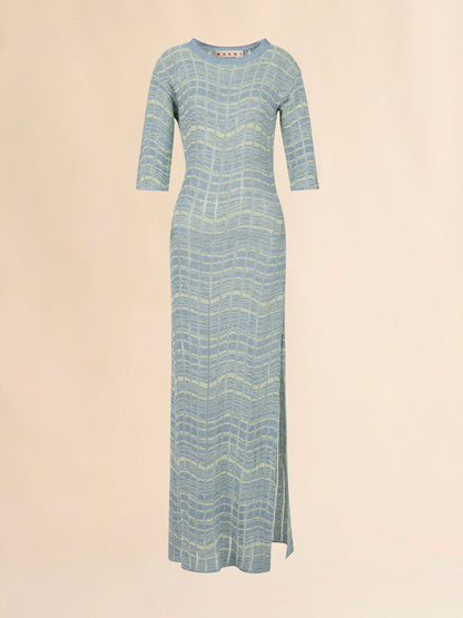 WOMEN - Robe en lin côtelé bleu avec motif ondulé - Marni