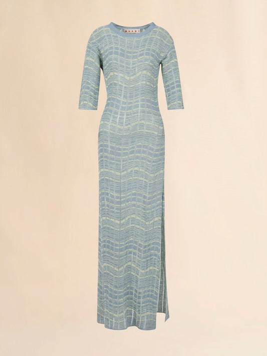 WOMEN - Robe en lin côtelé bleu avec motif ondulé - Marni