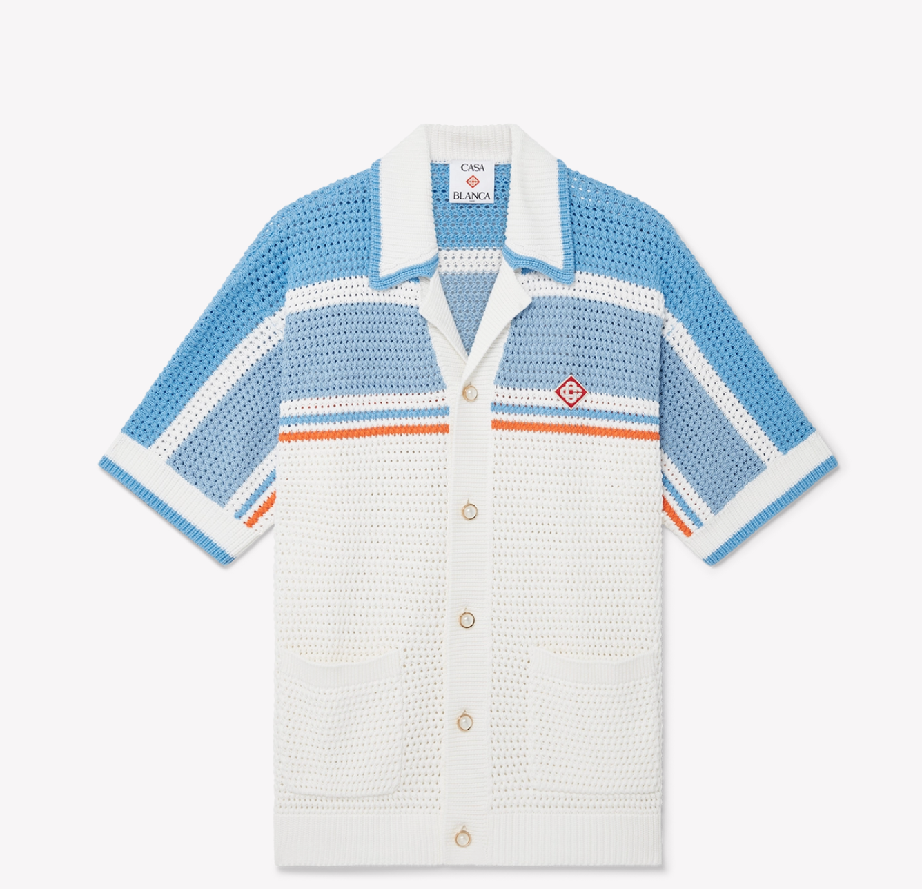 MEN - CROCHET SHIRT COTTON bleu/orange - Casa Blanca