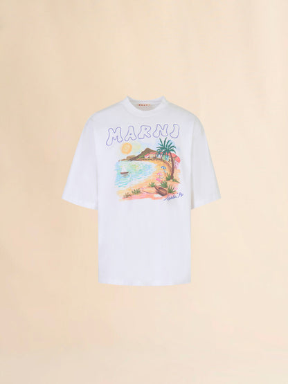 MEN - T-shirt en coton blanc avec imprimé Beach - Marni