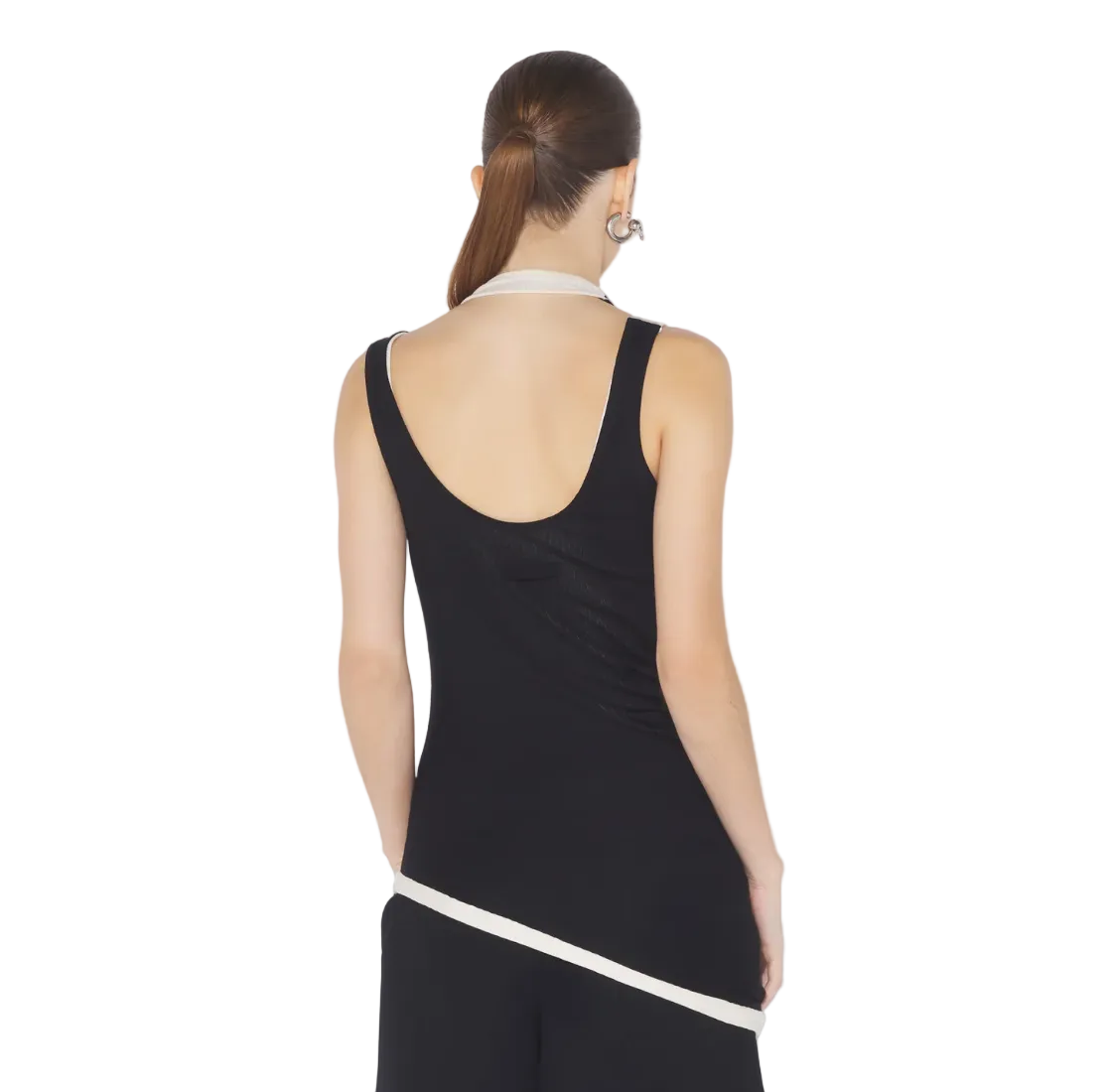 WOMEN - COTTON RIBBED TWISTED DOUBLE LAYER TANK - Black - JPG