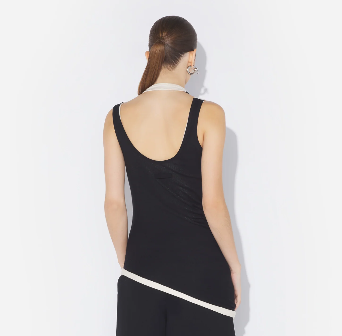 WOMEN - COTTON RIBBED TWISTED DOUBLE LAYER TANK - Black - JPG