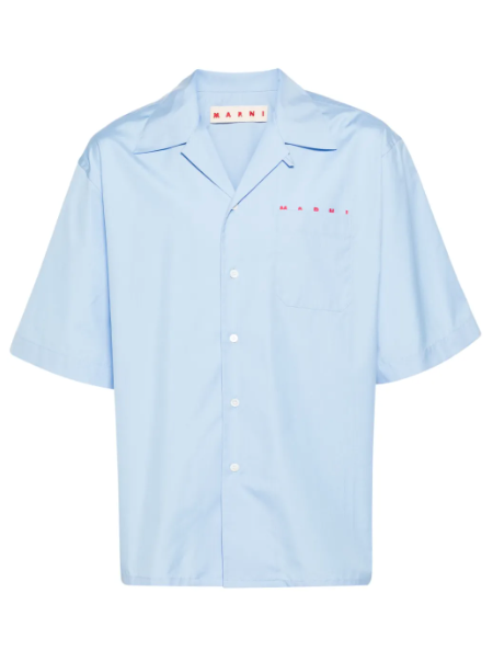 MEN - POPELINE SHIRT BLEU / RED LOGO - Marni
