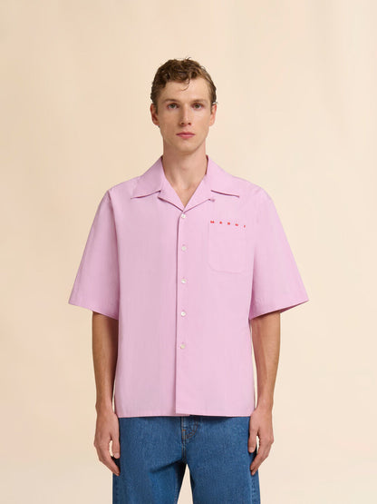 MEN - Chemise bowling en coton rose avec logo - Marni
