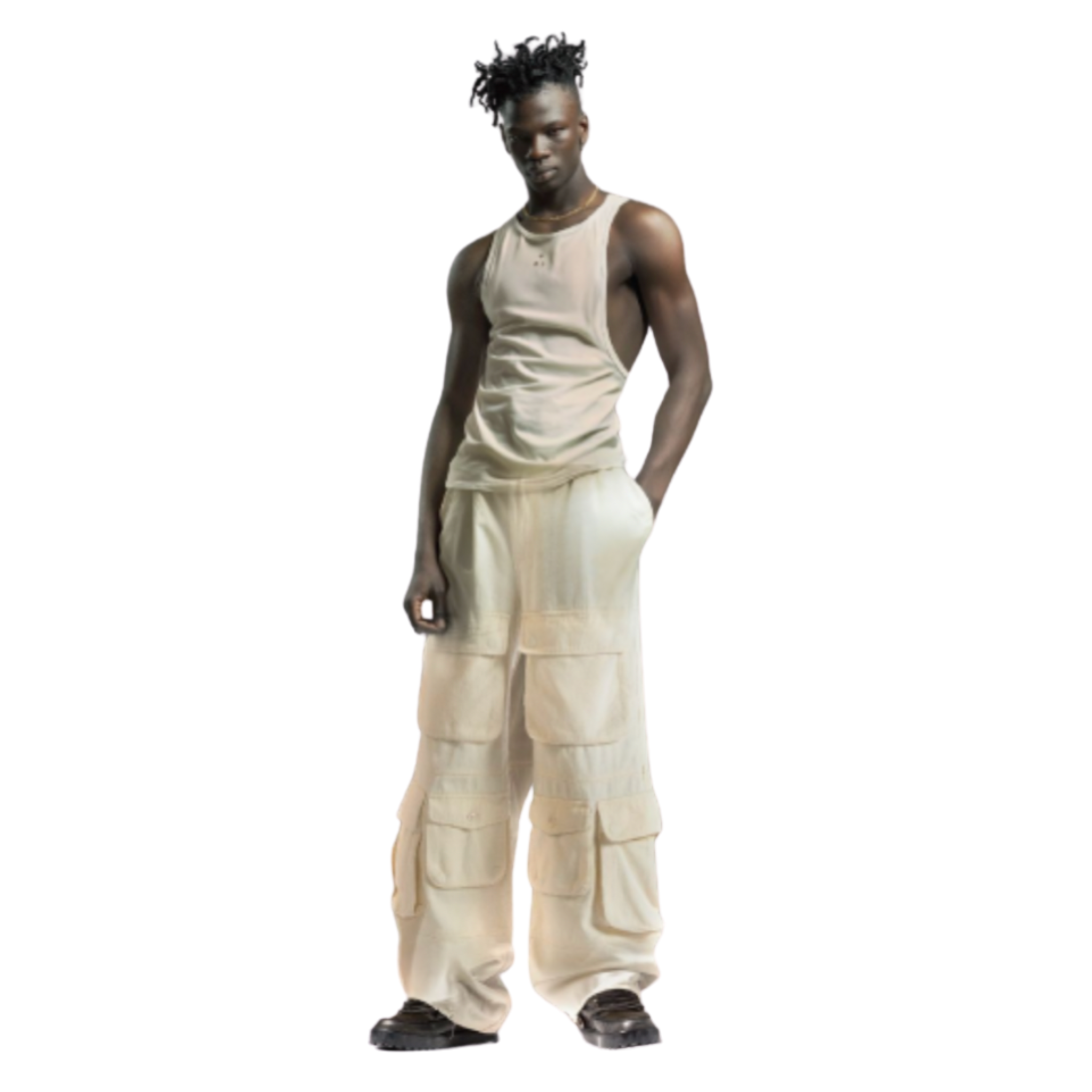 MEN - CARGO PANTS WIDE CREAM - Untitled Artworks
