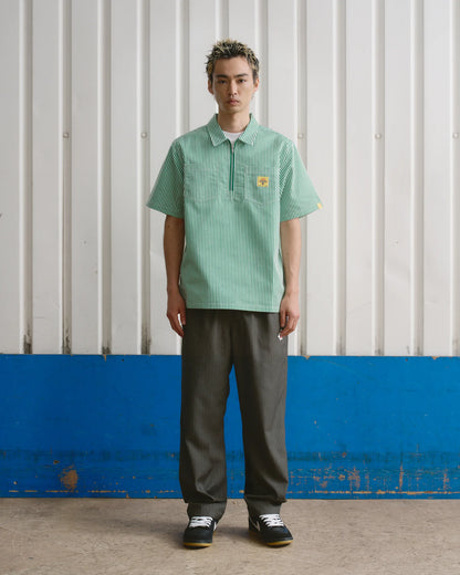 MEN - SHIRT ZIP SERVICES QUARTER GREEN/WHITE STRIPE - Ice Cream