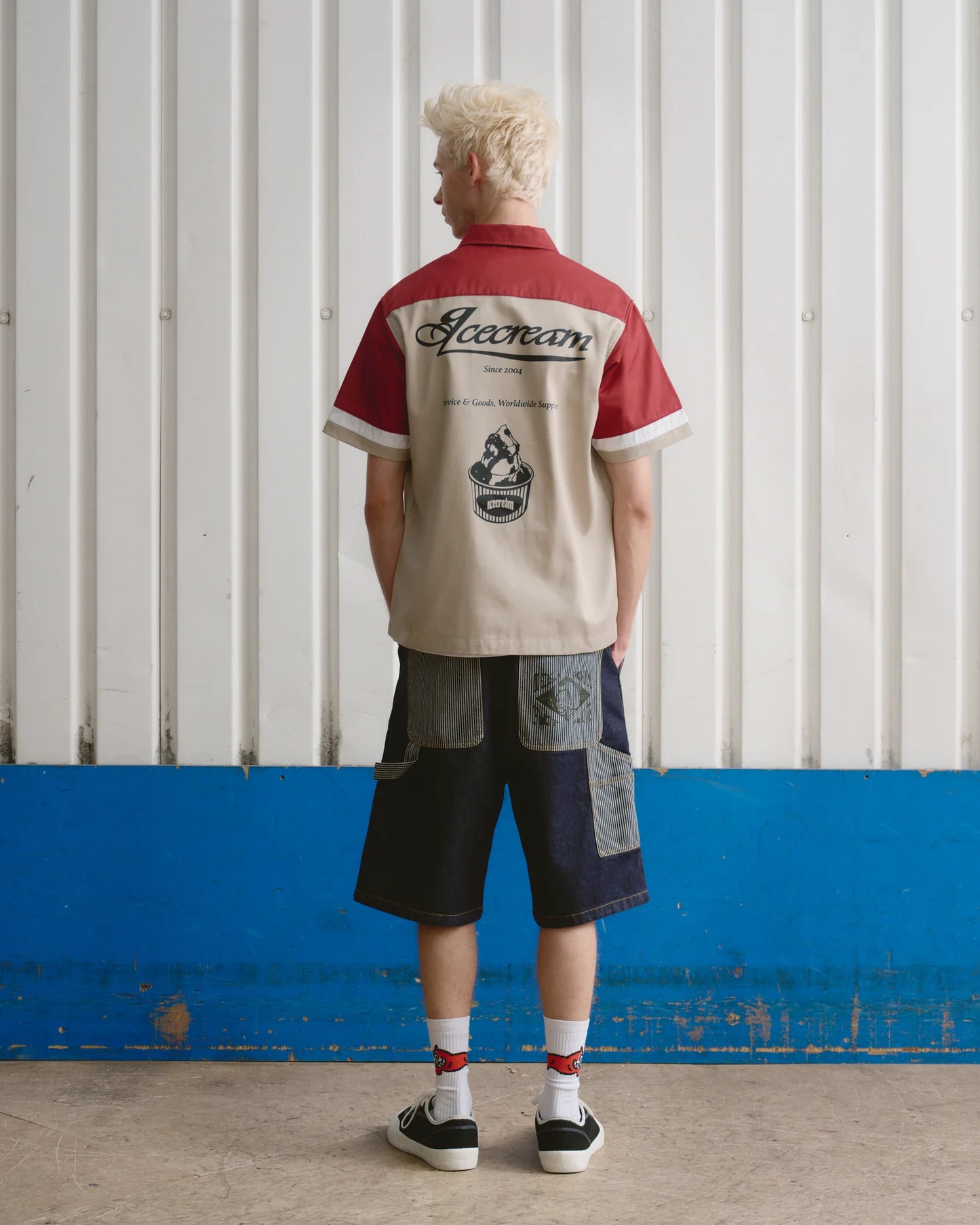 MEN - DENIM SHORTS HICKORY PANEL CARPENTER - Ice Cream