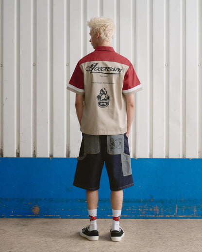 MEN - DENIM SHORTS HICKORY PANEL CARPENTER - Ice Cream
