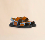 WOMEN - Fussbett à double bande en cuir marron clair et bleu - Marni